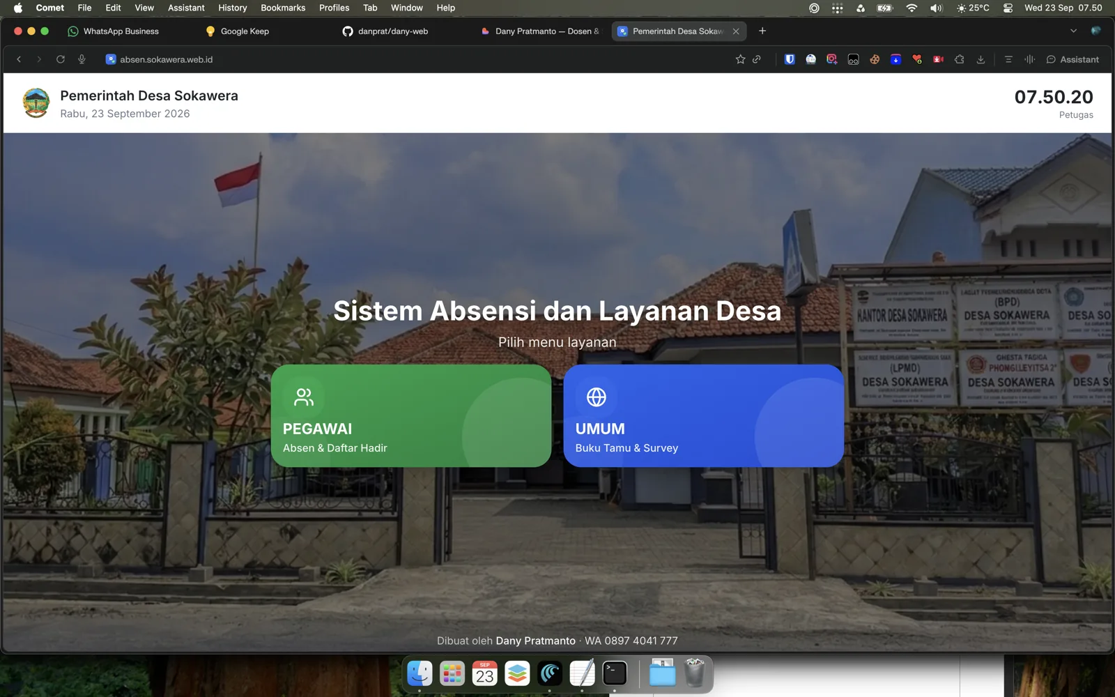 Tangkapan layar proyek Absen Sokawera